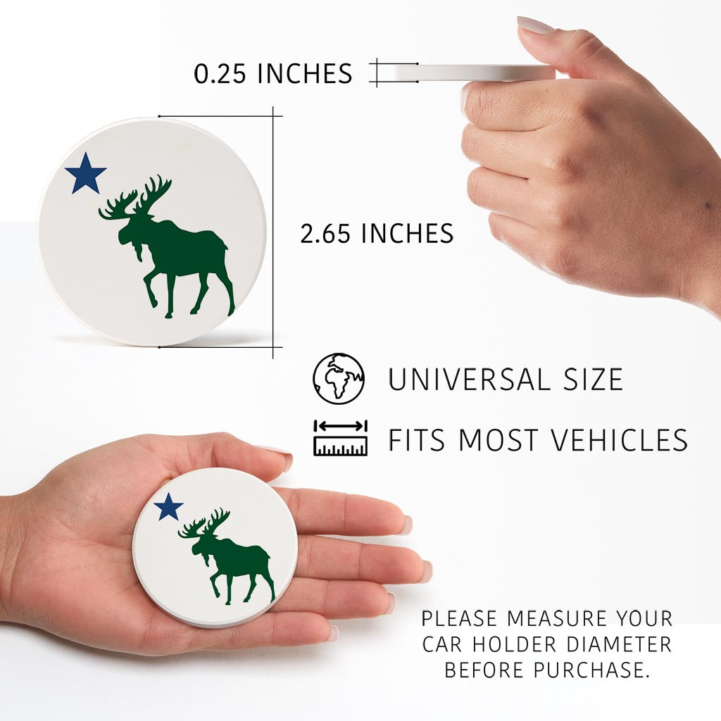 New England Star And Moose | Absorbent Car Coasters | Set of 2 | Min 4