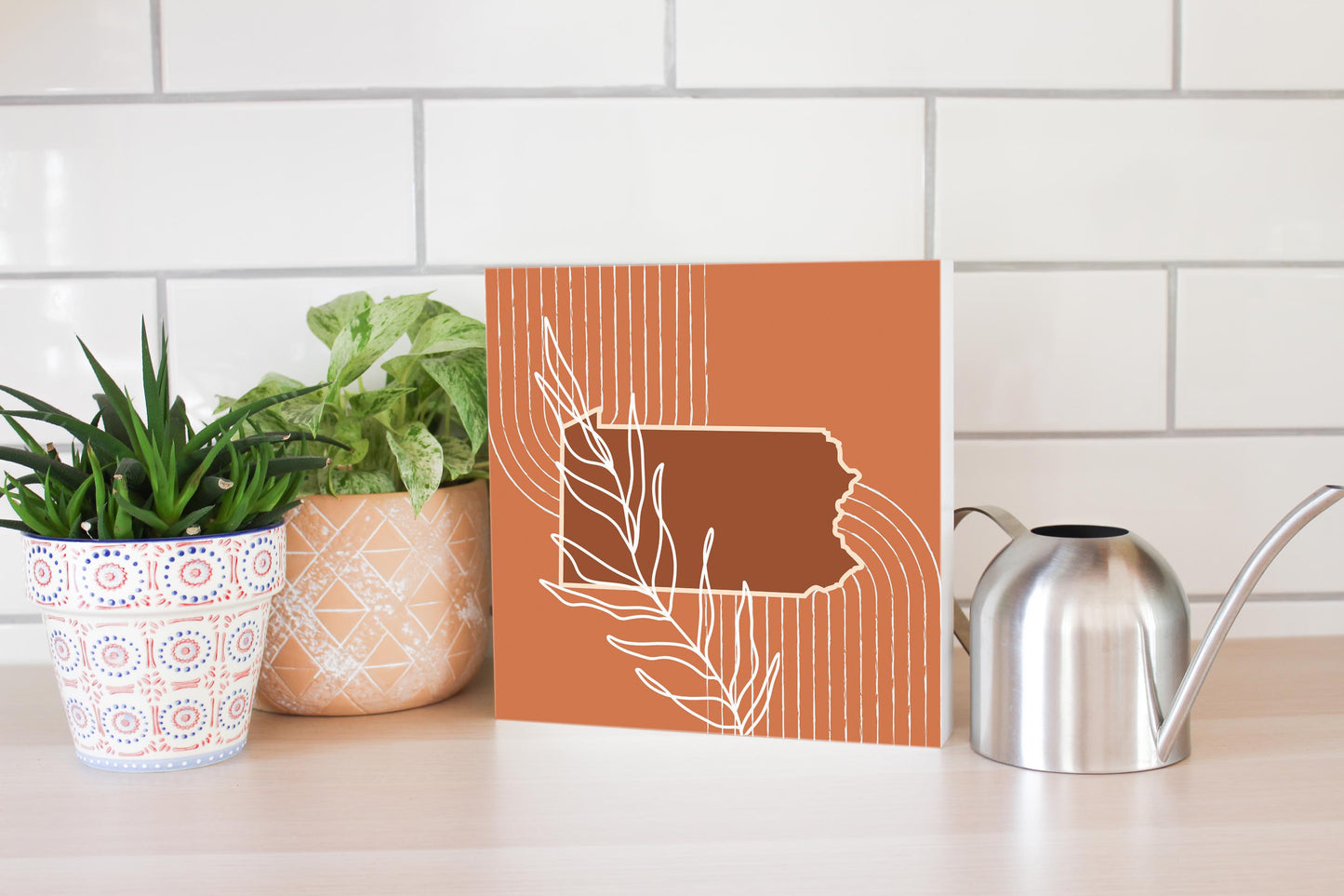 Modern Minimalist Pennsylvania State Leaf | Wood Block | Eaches | Min 2