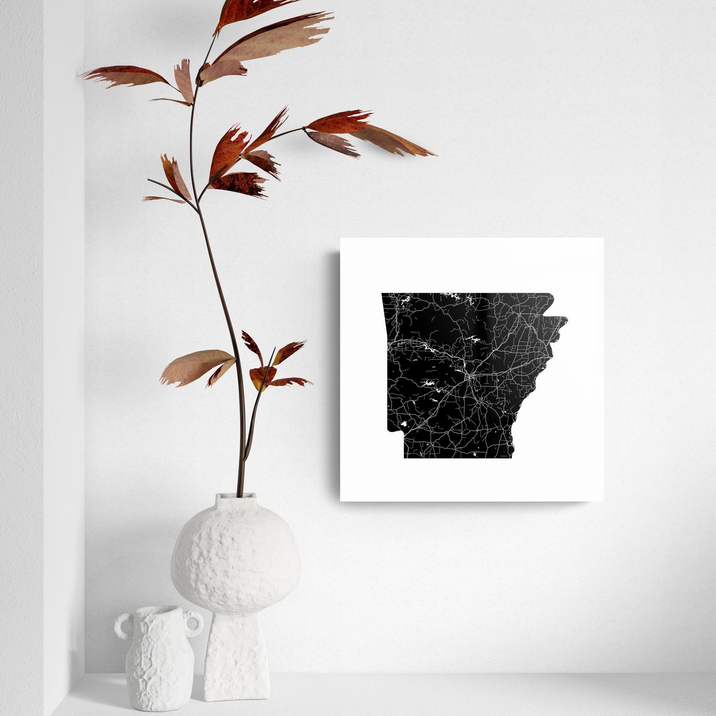B&W Minimalist Arkansas Map | Hi-Def Glass Art | Eaches | Min 2