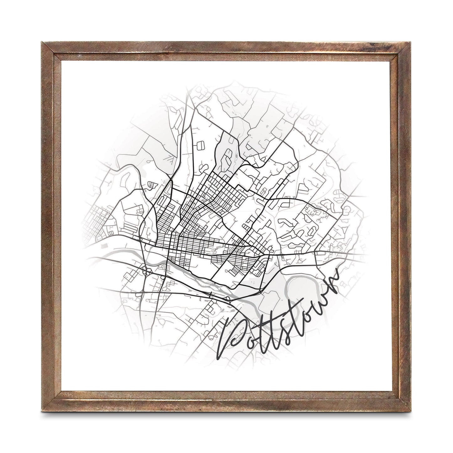 Minimalistic B&W Pennsylvania Pottstown Circle Map | Wood Sign | Eaches | Min 1