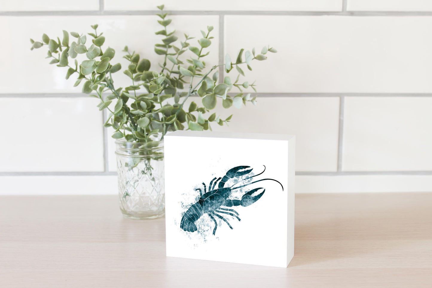 Blue White Water Color Crawfish | Wood Block | Eaches | Min 4