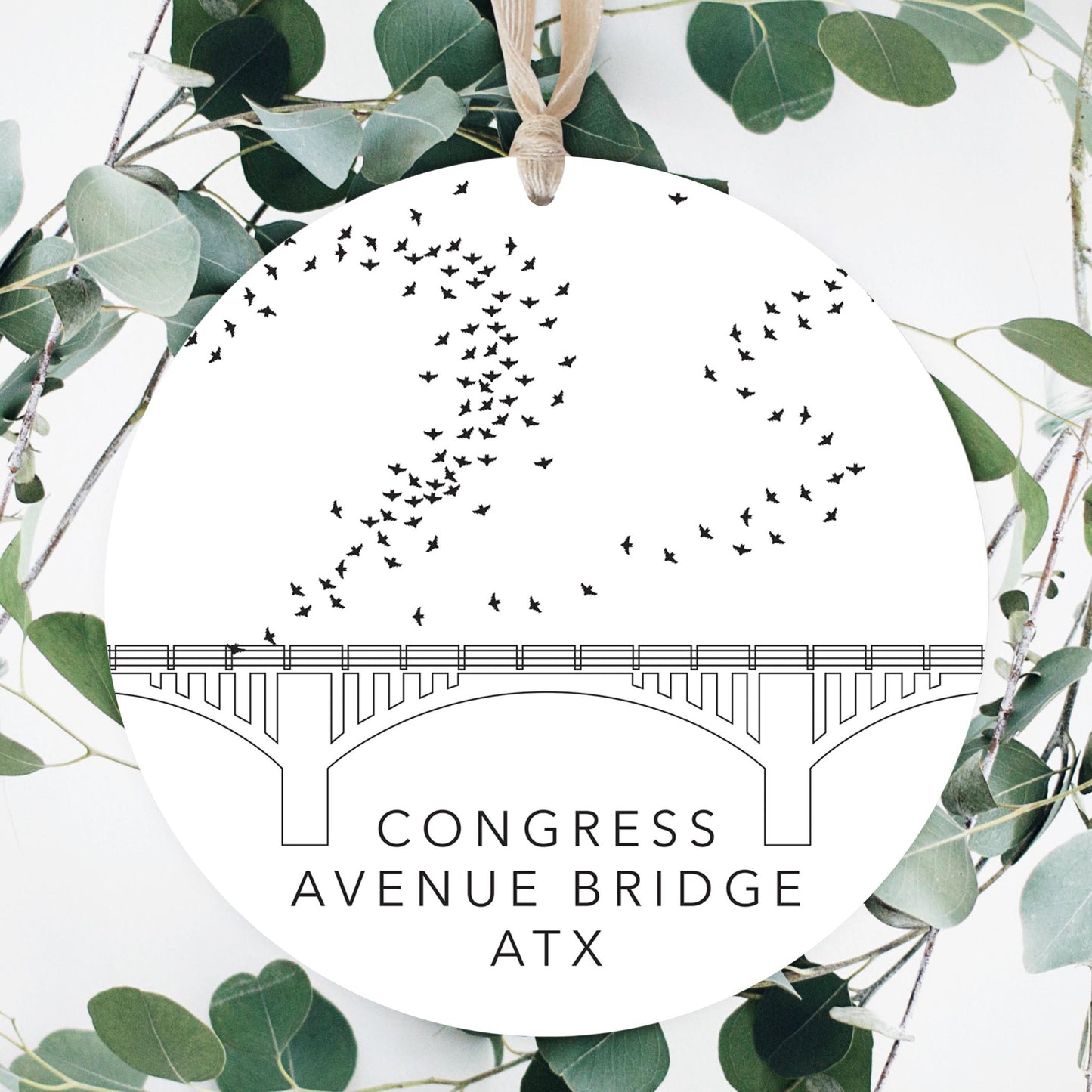 Minimalist B&W Texas Austin Congress Avenue Bridge | Wood Ornament | Eaches | Min 1