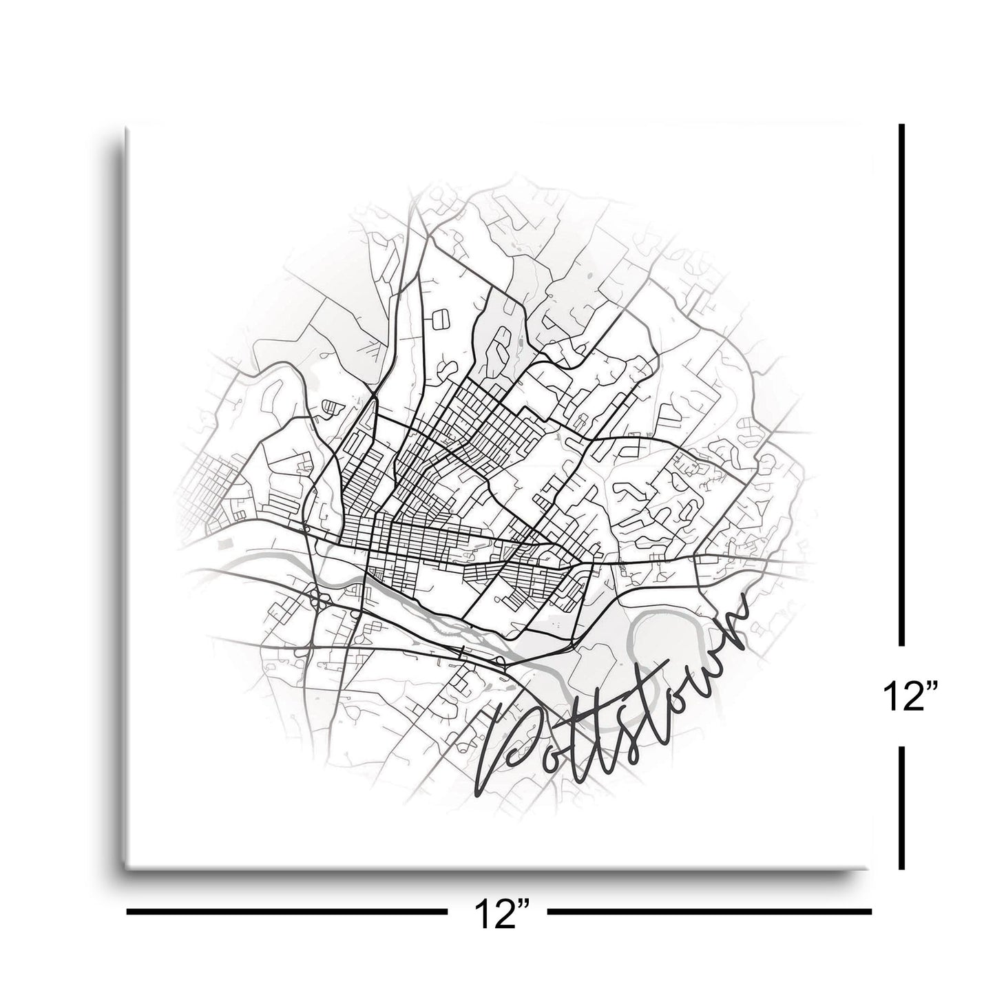 Minimalistic B&W Pennsylvania Pottstown Circle Map | Hi-Def Glass Art | Eaches | Min 1