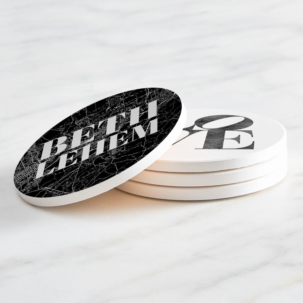 Minimalistic B&W Pennsylvania Bethlehem Maps Love | Absorbent Coasters | Set of 4 | Min 2
