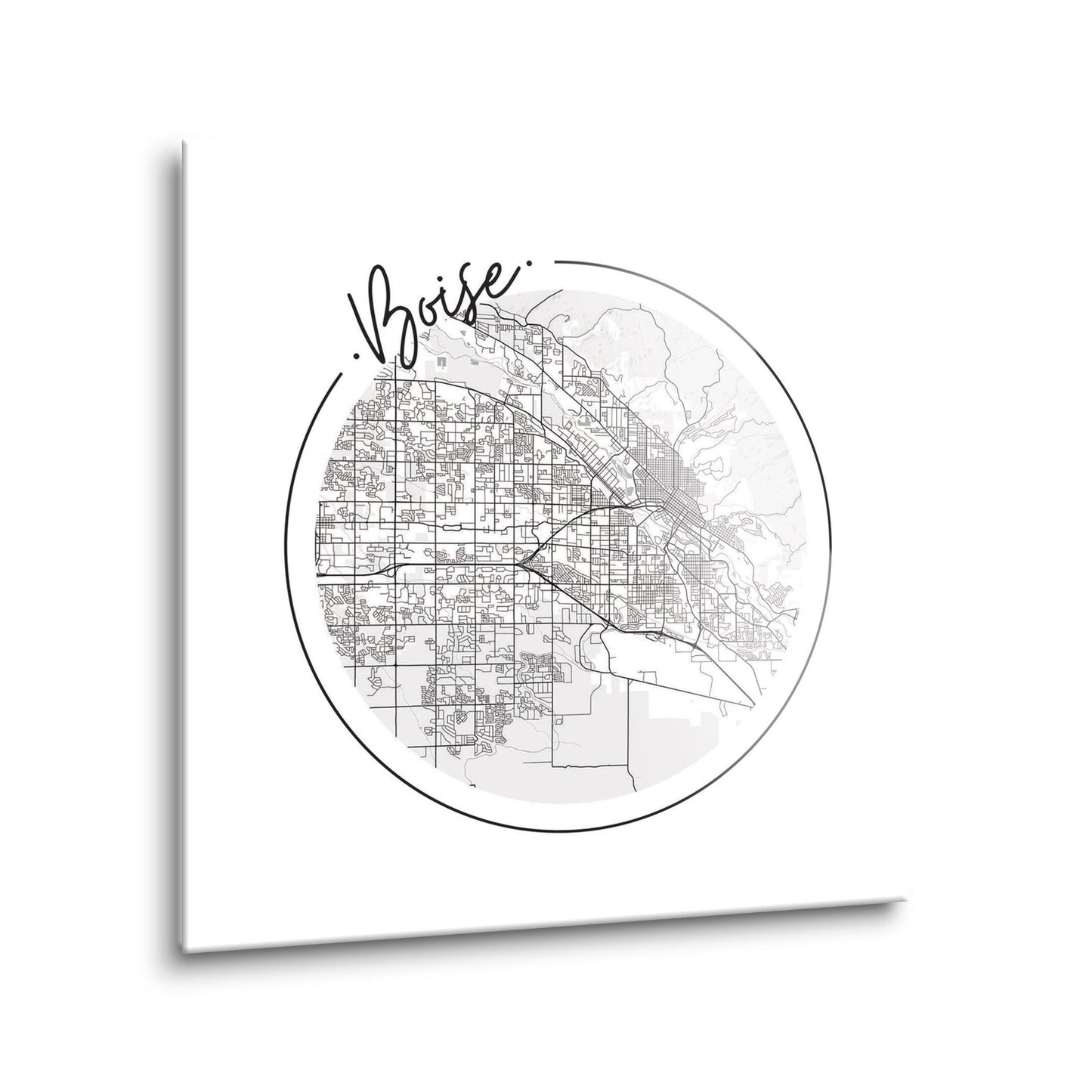 Minimalist B&W Idaho Boise Circle Map | Hi-Def Glass Art | Eaches | Min 2