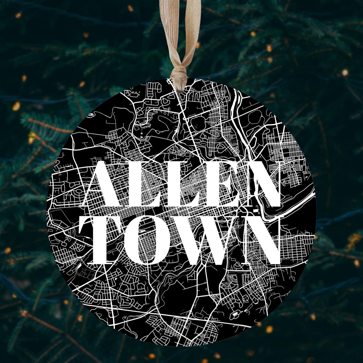 Minimalistic B&W Pennsylvania Allentown Map | Wood Ornament | Eaches | Min 1