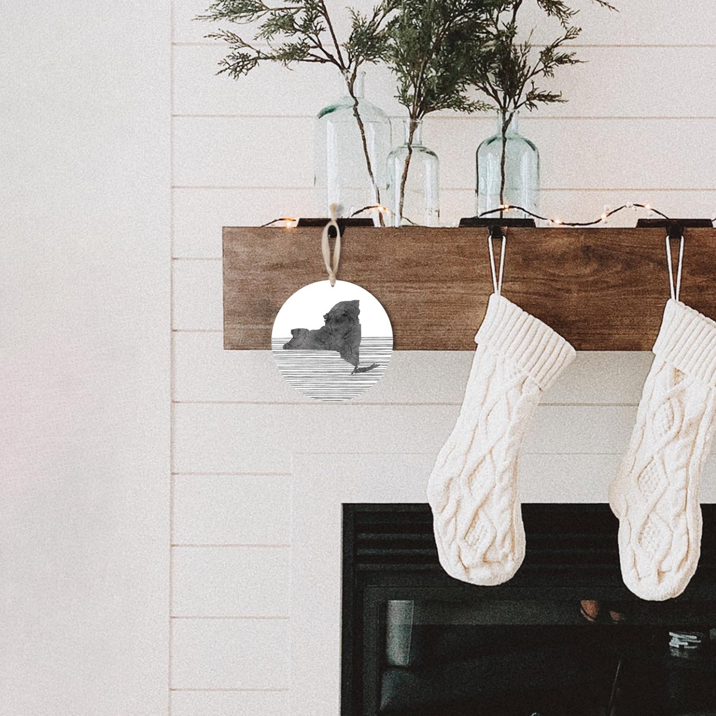 Minimalistic B&W New York Shape Straight Lines | Wood Ornament | Eaches | Min 1
