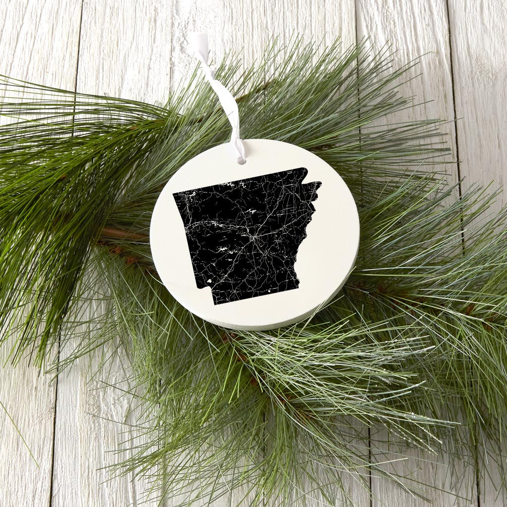 B&W Minimalist Arkansas Map | Wood Ornament | Eaches | Min 6
