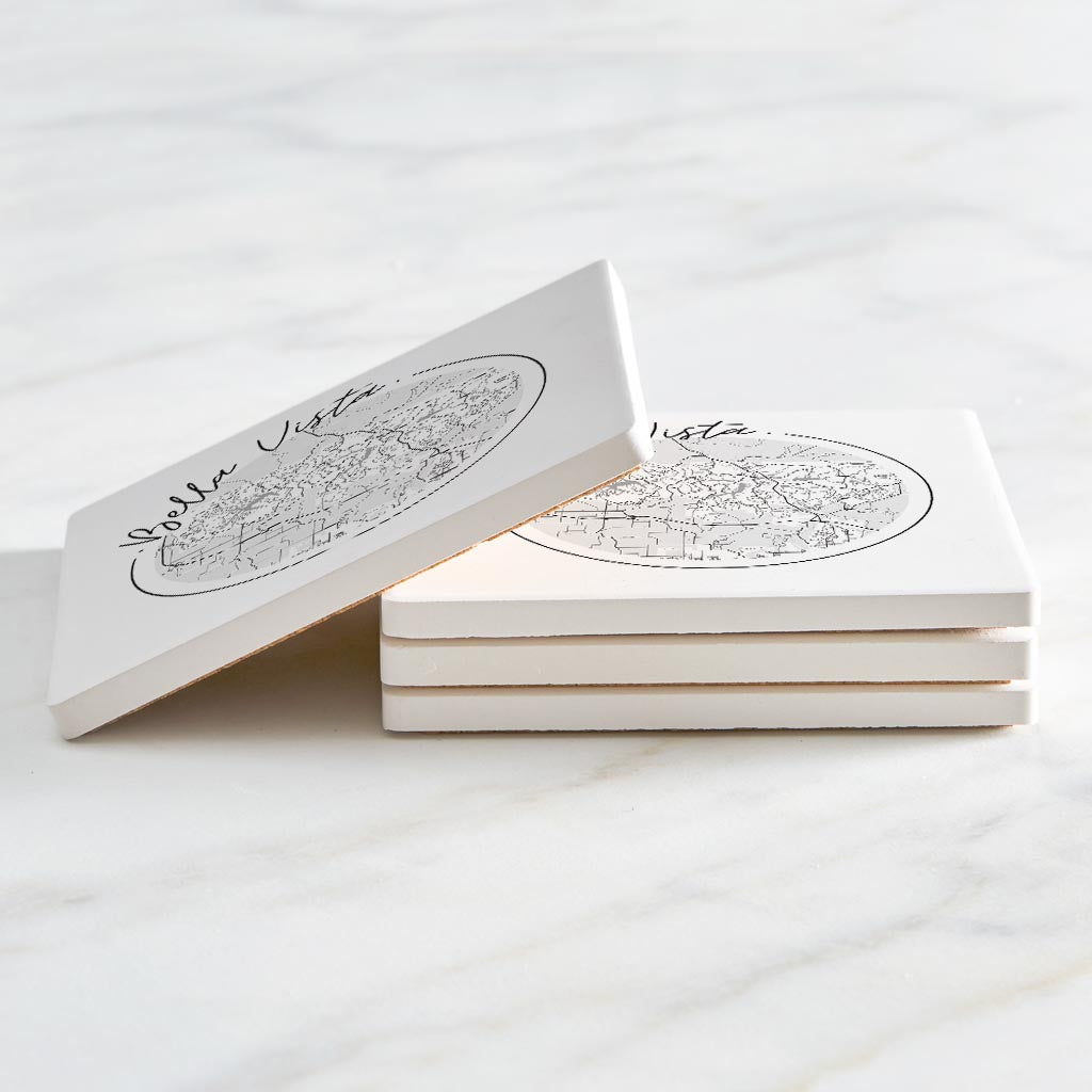 Minimalist B&W Arkansas Bella Vista Circle Map | Absorbent Coasters | Set of 4 | Min 2