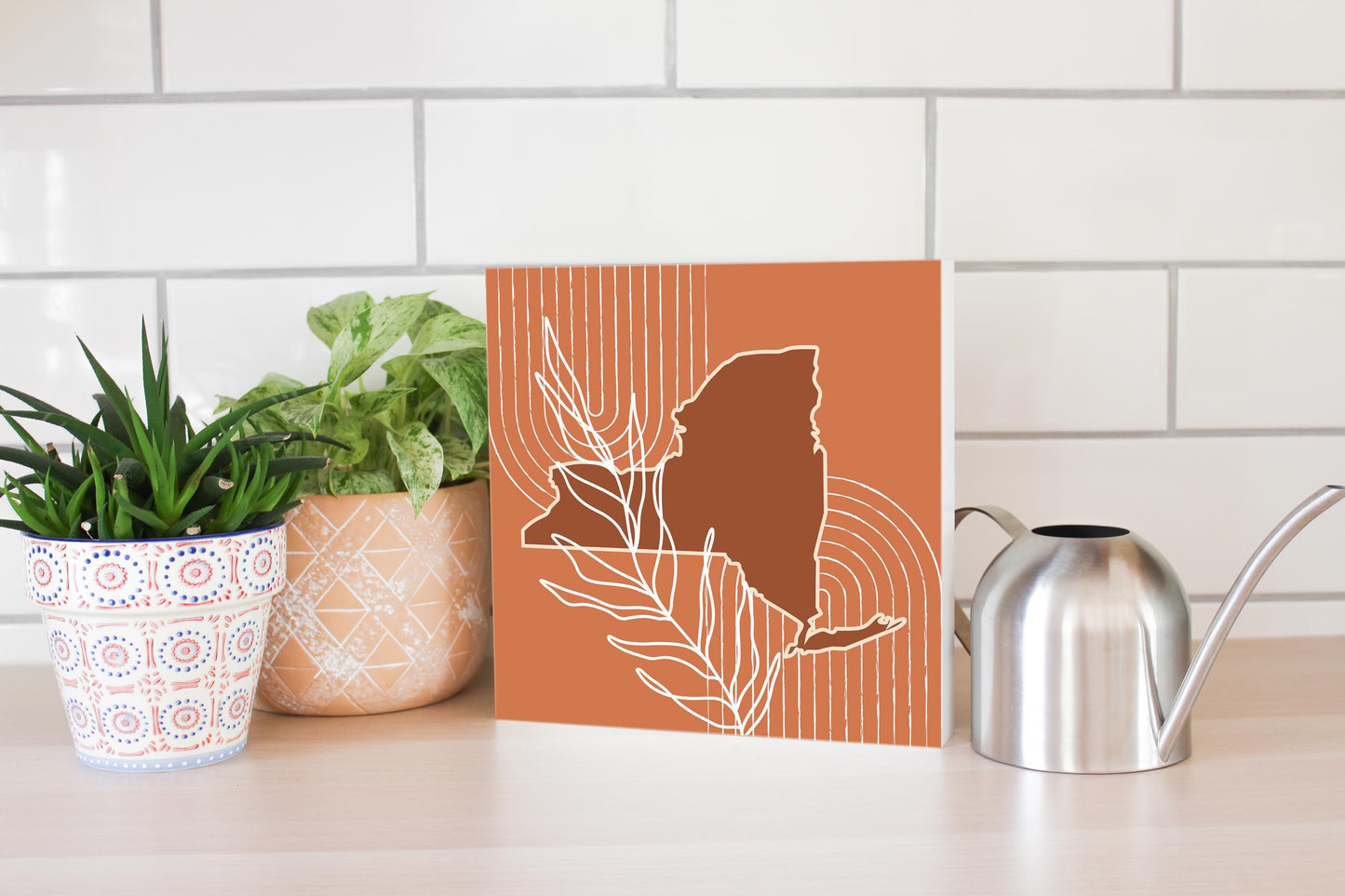 Modern Minimalist New York Shape And Leaf | Wood Block | Eaches | Min 2