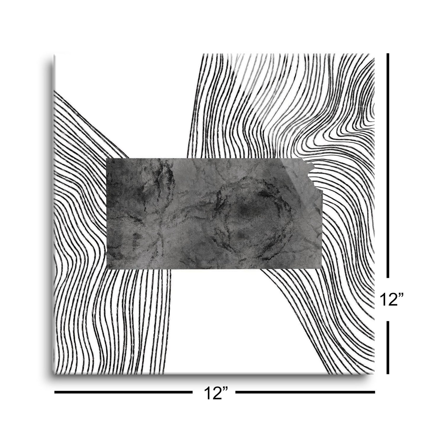 Minimalist B&W Kansas State With Fluid Lines | Hi-Def Glass Art | Eaches | Min 1