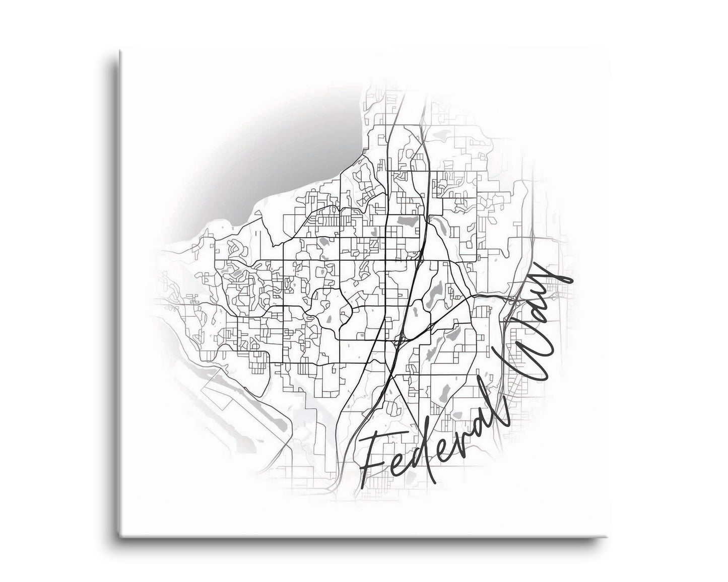 Minimalistic B&W Washington Federal Way Circle Map | Hi-Def Glass Art | Eaches | Min 2