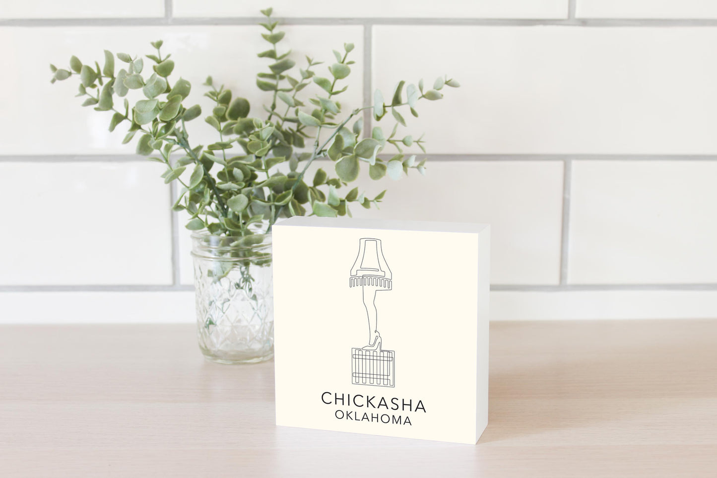 Modern Minimalist Oklahoma Chickasha Leg Lamp | Wood Block | Eaches | Min 4