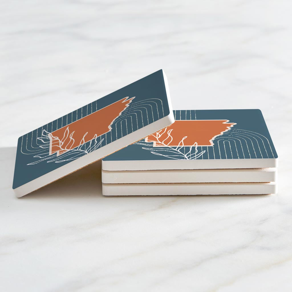 Modern Minimalist Arkansas State Shape With Leaf | Absorbent Coasters | Set of 4 | Min 2