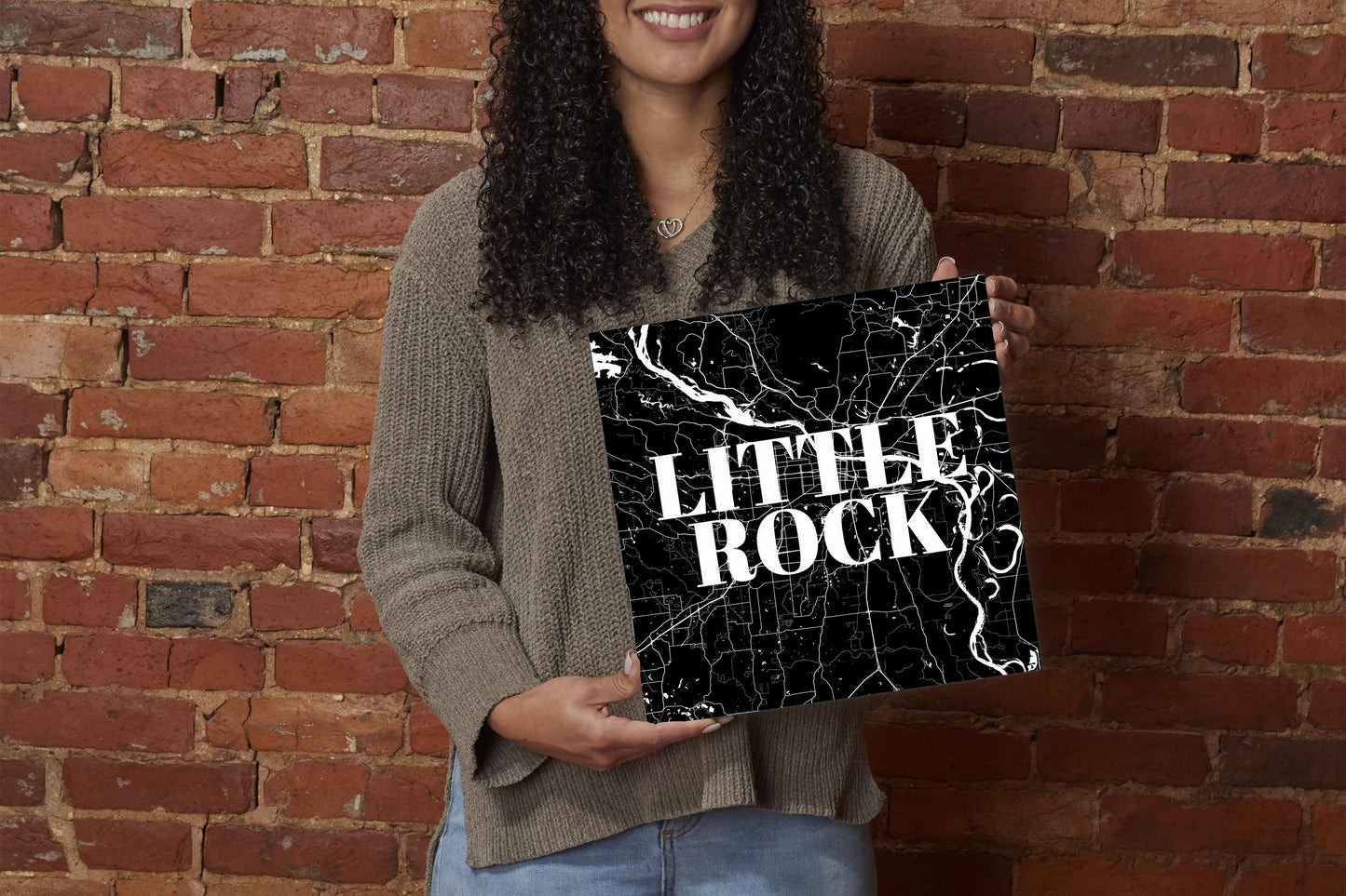 B&W Minimalist Arkansas Little Rock Map | Wood Sign | Eaches | Min 2