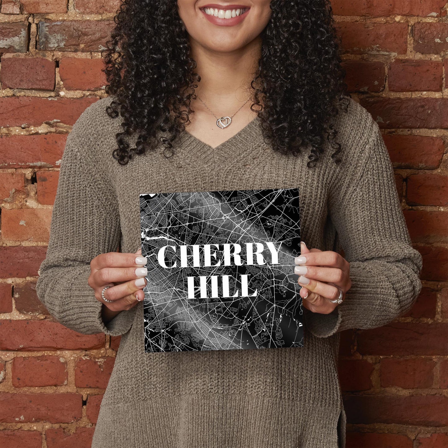 Minimalistic B&W New Jersey Cherry Hill Map | Hi-Def Glass Art | Eaches | Min 2
