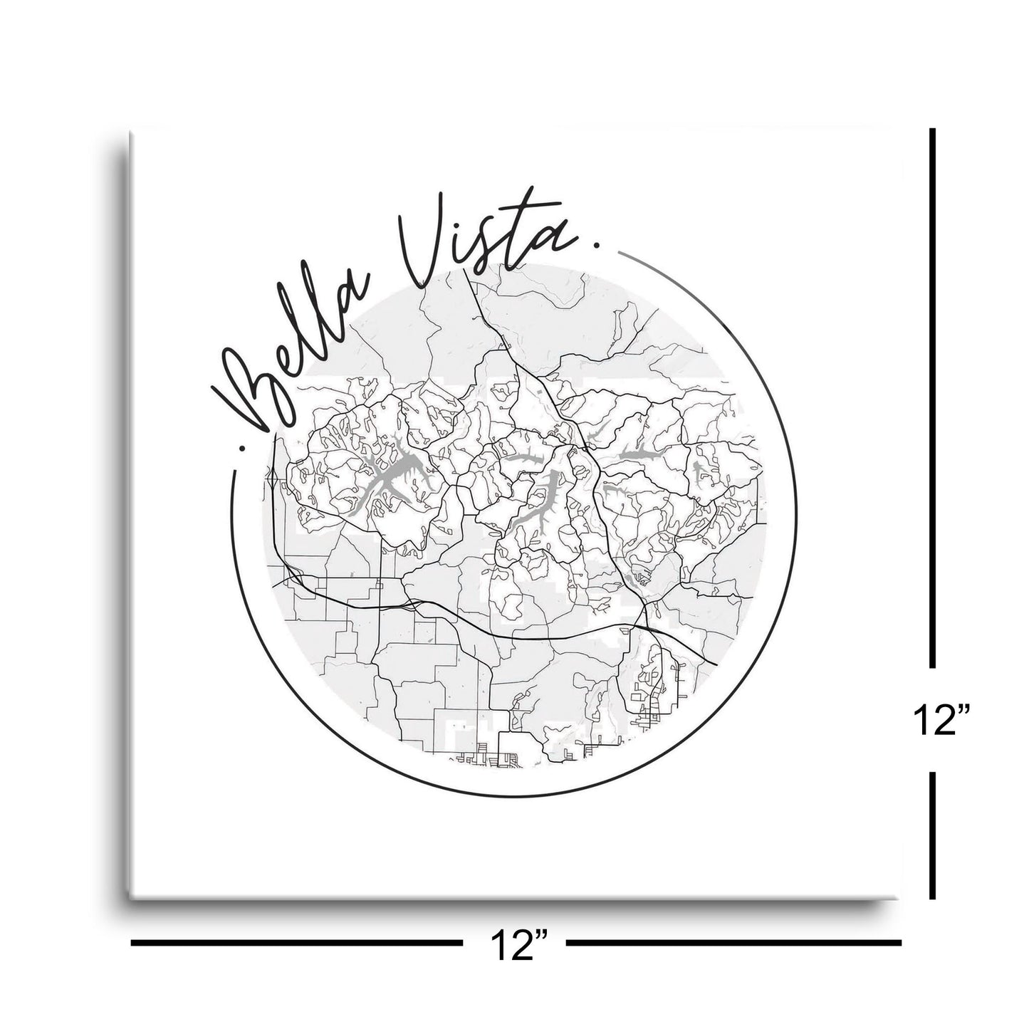 Minimalist B&W Arkansas Bella Vista Circle Map | Hi-Def Glass Art | Eaches | Min 1