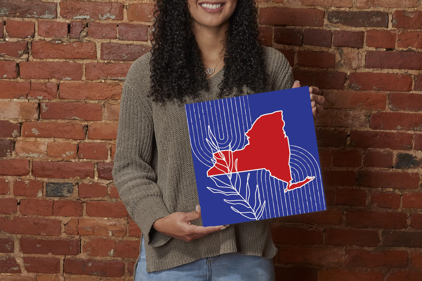 Red White And Blue New York State Retro Thin Lines | Wood Sign | Eaches | Min 2