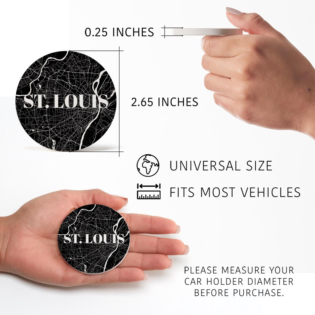 Minimalist B&W Missouri St Louis Map | Absorbent Car Coasters | Set of 2 | Min 4