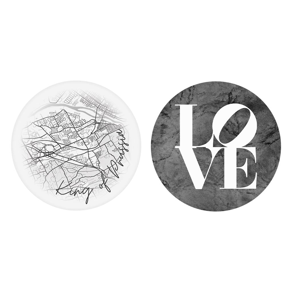 Minimalistic B&W Pennsylvania King Of Prussia Circle Love| Absorbent Car Coasters | Set of 2 | Min 4