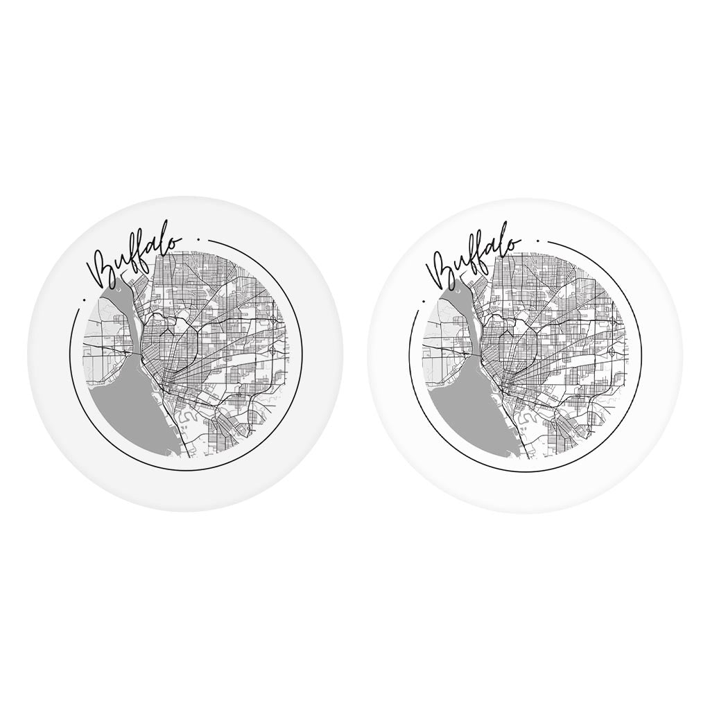 Minimalistic B&W New York Buffalo Circle Map | Absorbent Car Coasters | Set of 2 | Min 4