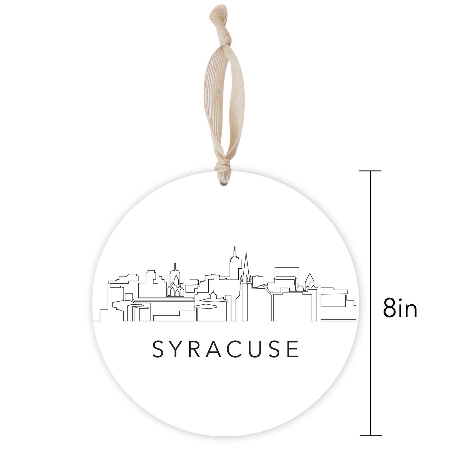 Minimalistic B&W New York Syracuse Skyline | Wood Ornament | Eaches | Min 1