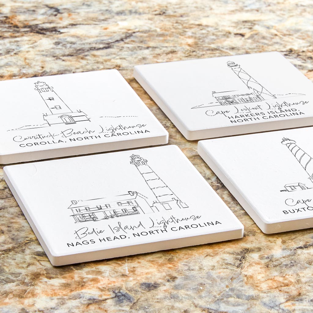 North Carolina Lighthouses| Absorbent Coasters | Set of 4 | Min 2