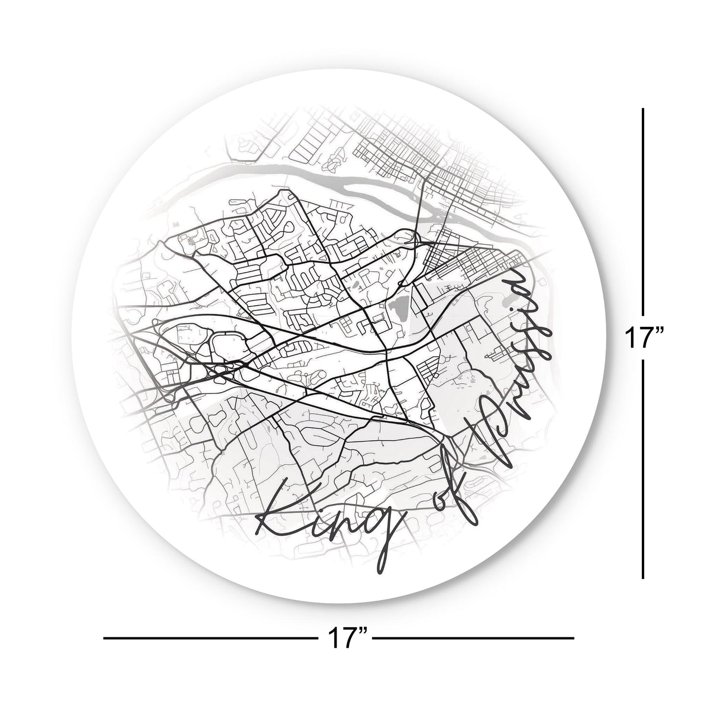 Minimalistic B&W Pennsylvania King Of Prussia Circle Map| Wood Sign | Eaches | Min 1