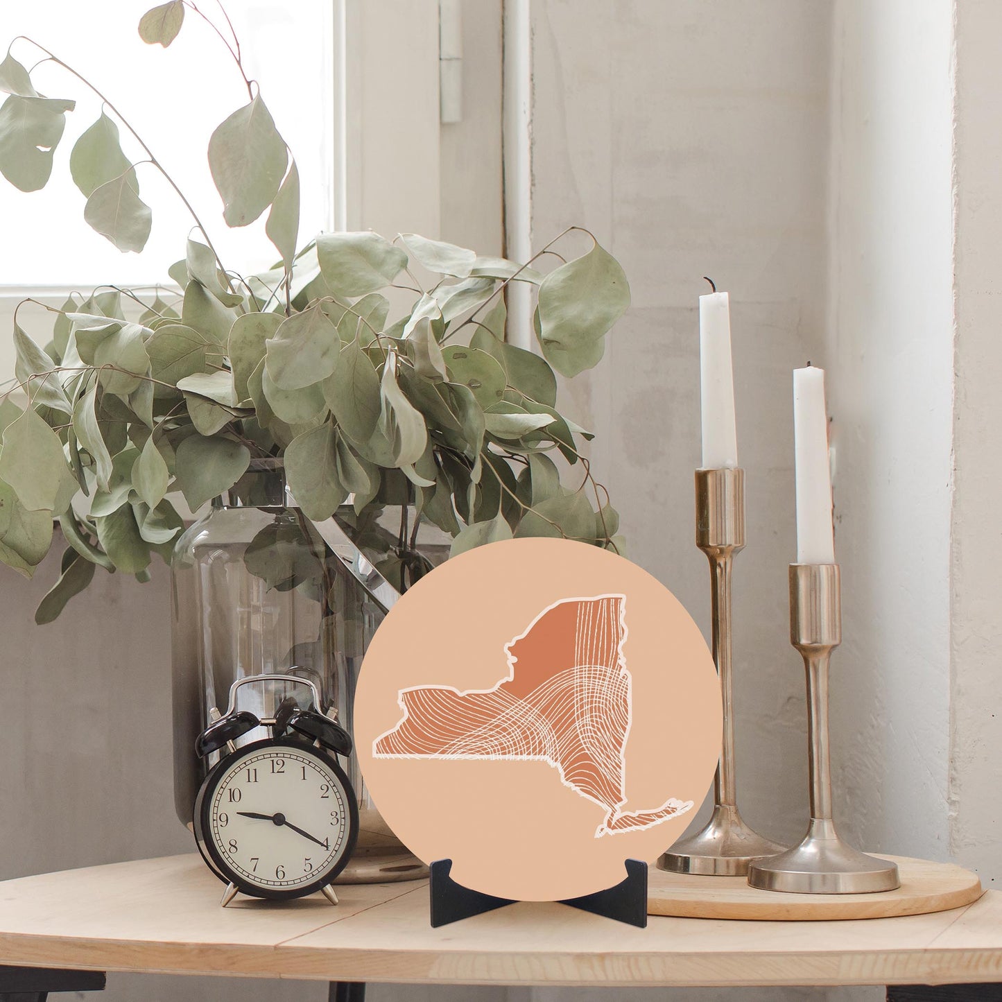 Modern Minimalist New York State Fluid Lines Light | Wood Sign | Eaches | Min 1