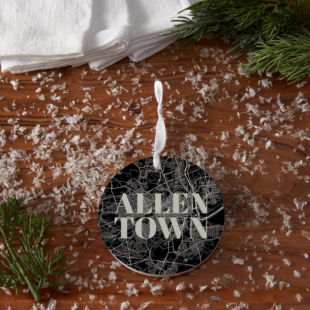 Minimalistic B&W Pennsylvania Allentown Map | Wood Ornament | Eaches | Min 6