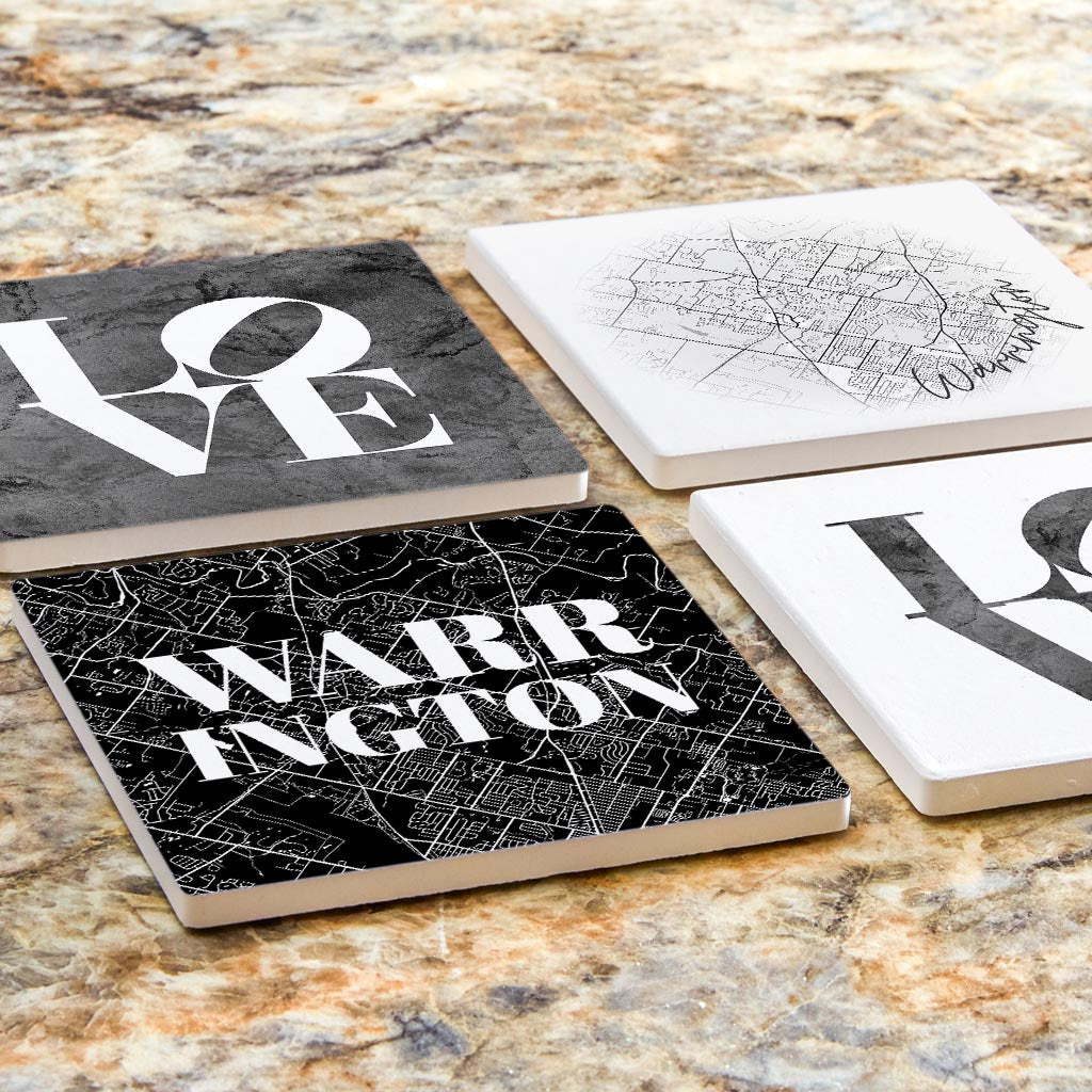 Minimalistic B&W Pennsylvania Warrington Maps Love| Absorbent Coasters | Set of 4 | Min 2