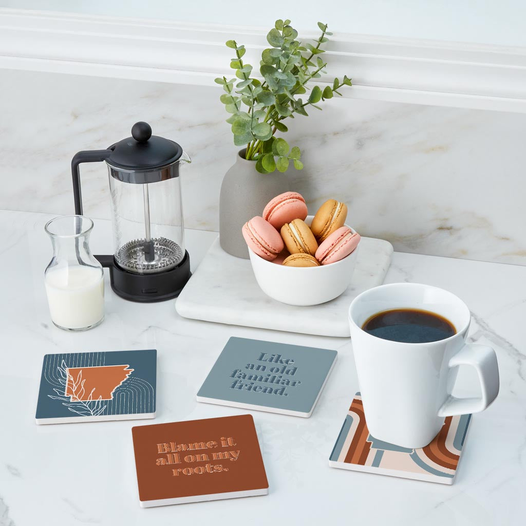 Modern Minimalist Arkansas State Shape Sayings | Absorbent Coasters | Set of 4 | Min 2