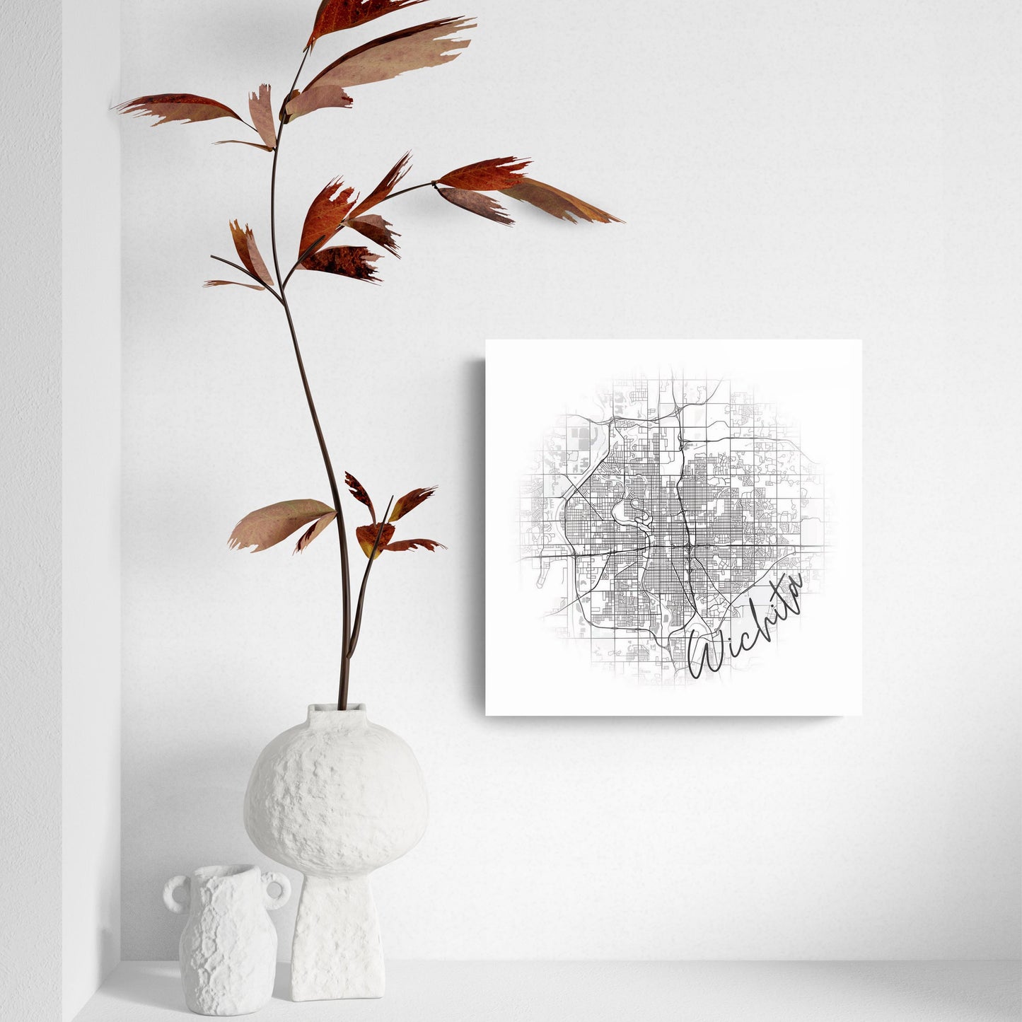 Minimalistic B&W Kansas Wichita Circle Map | Hi-Def Glass Art | Eaches | Min 2