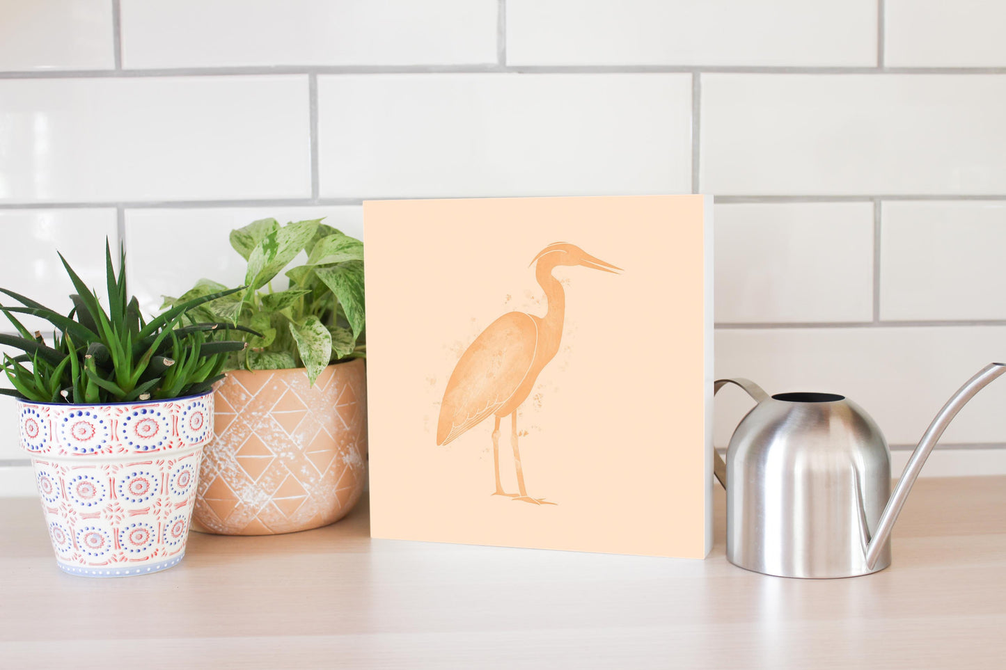 Louisiana Colorful Water Color Heron | Wood Block | Eaches | Min 2