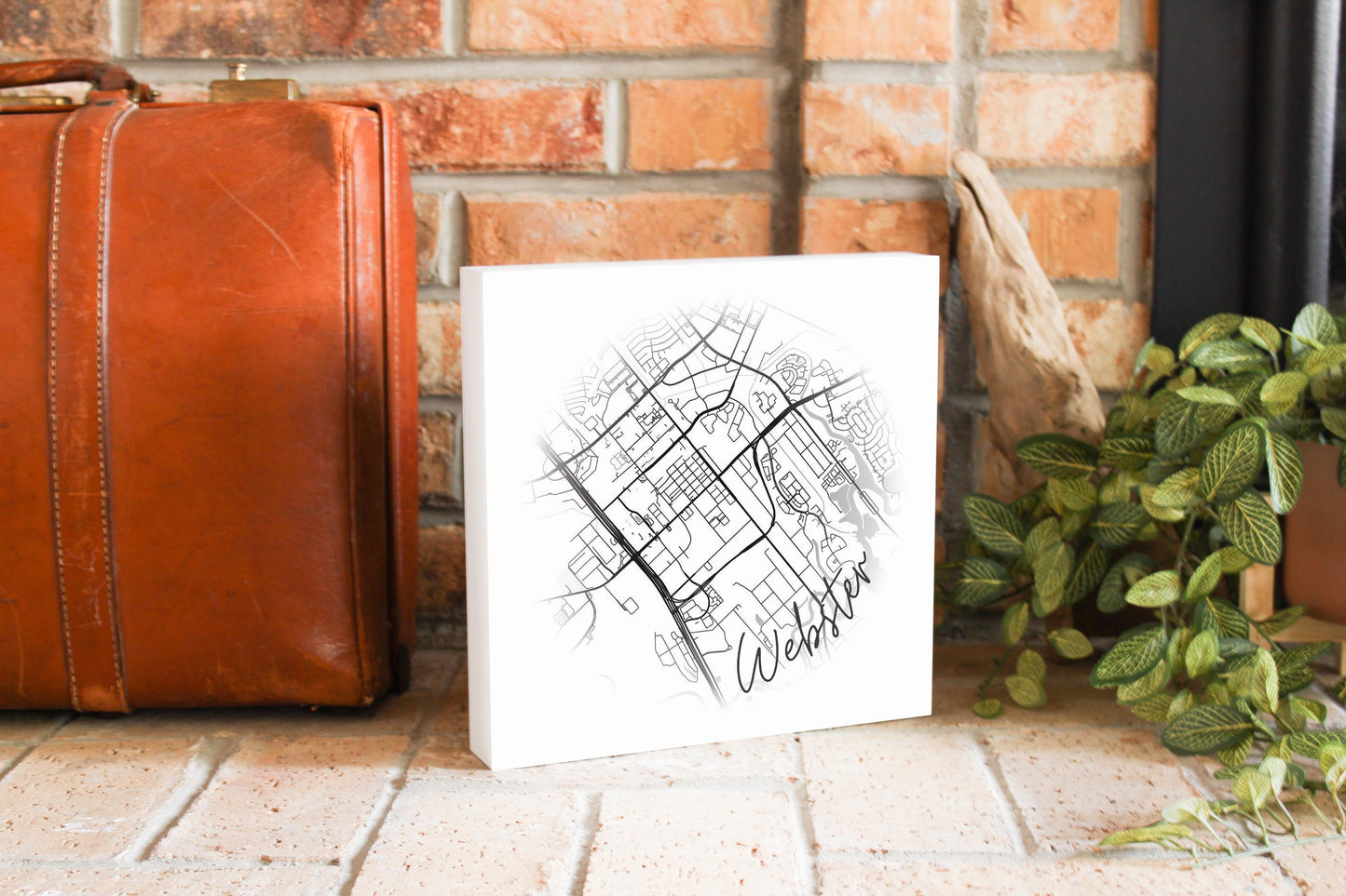 Minimalistic B&W Texas Webster Circle Map | Wood Block | Eaches | Min 2