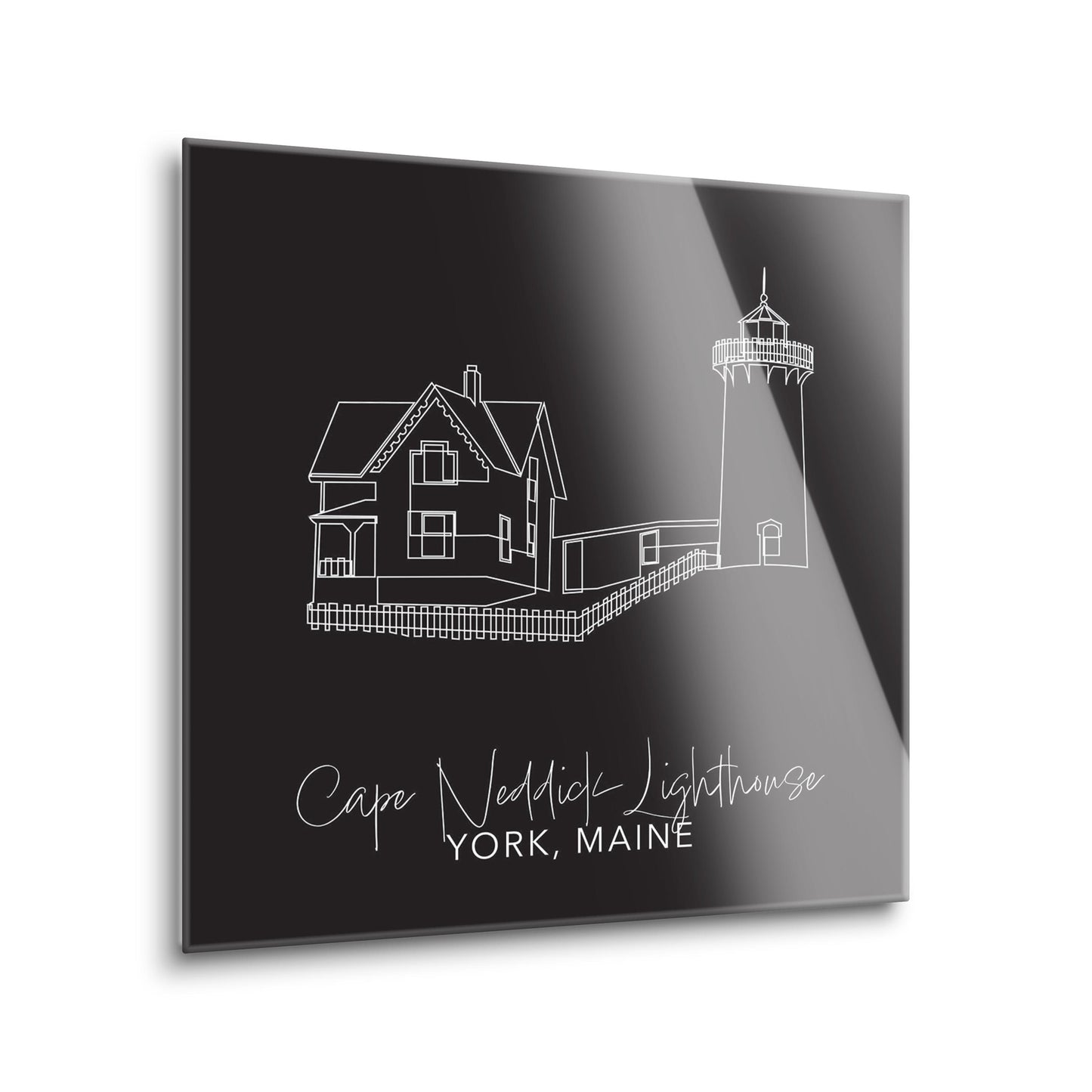 Black Cape Neddick Lighthouse | Hi-Def Glass Art | Eaches | Min 2