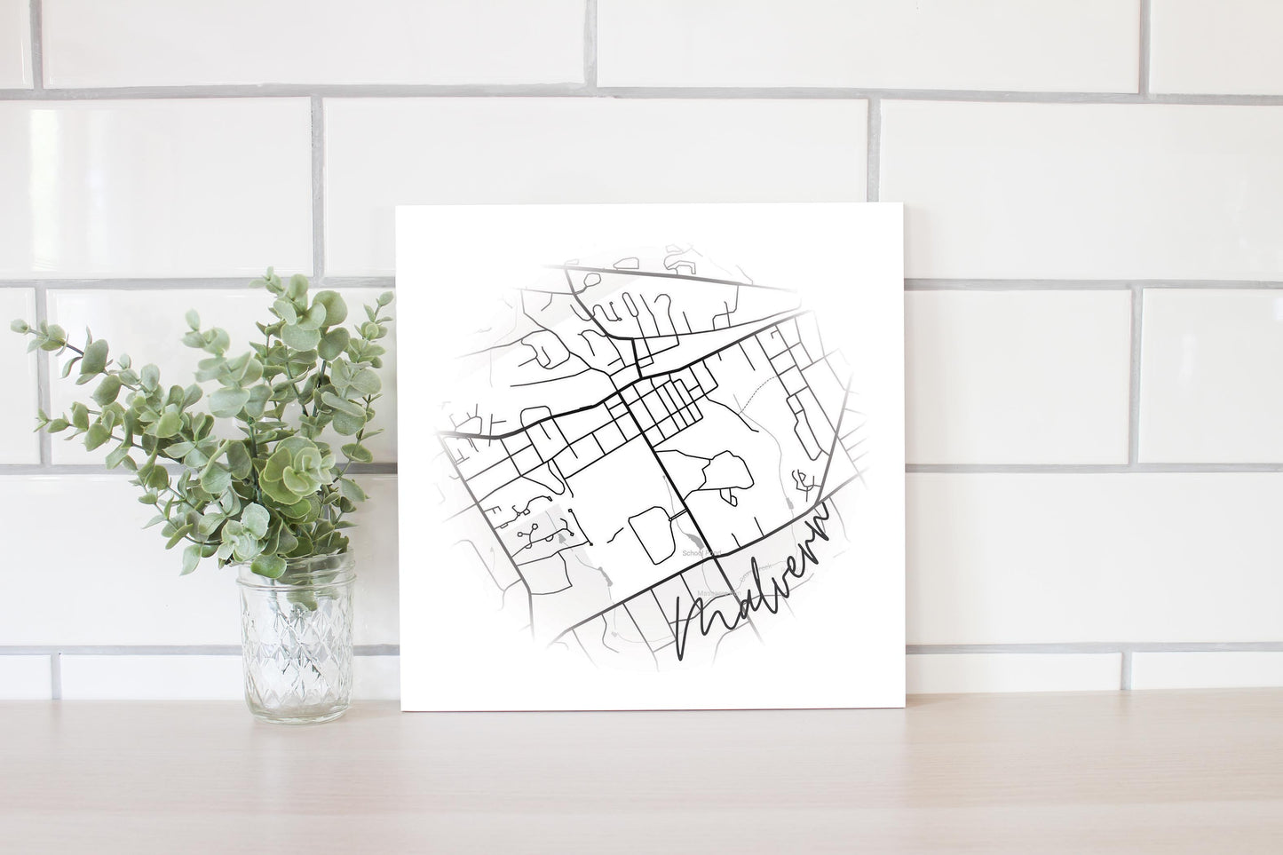 Minimalistic B&W Pennsylvania Malvern Circle Map | Wood Sign | Eaches | Min 2