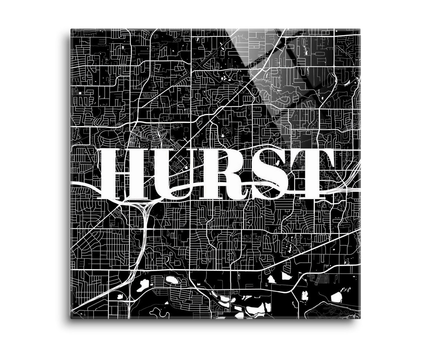 Minimalistic B&W Texas Hurst Map | Hi-Def Glass Art | Eaches | Min 2