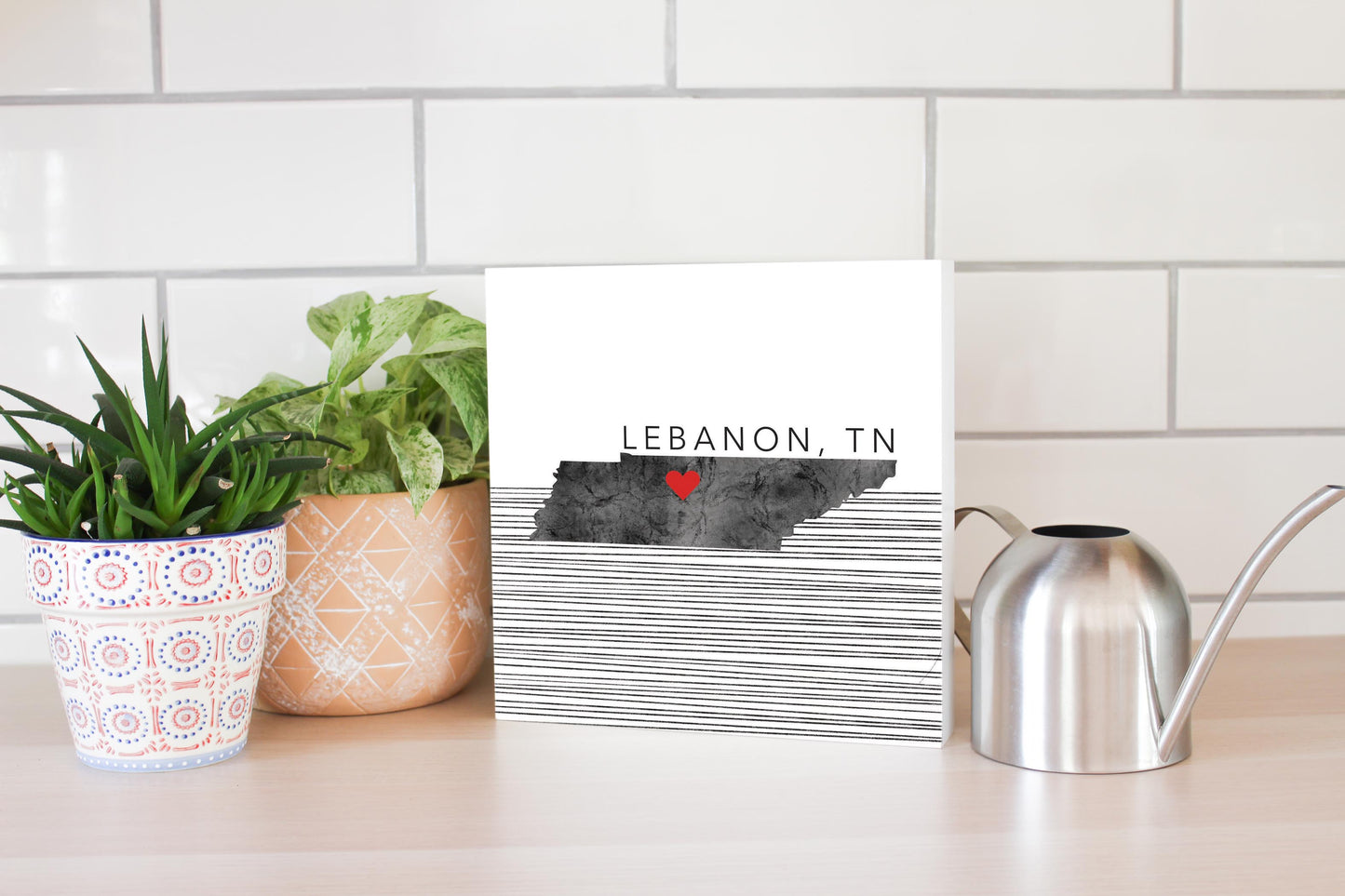Minimalist B&W Tennessee State Lebanon Heart | Wood Block | Eaches | Min 2