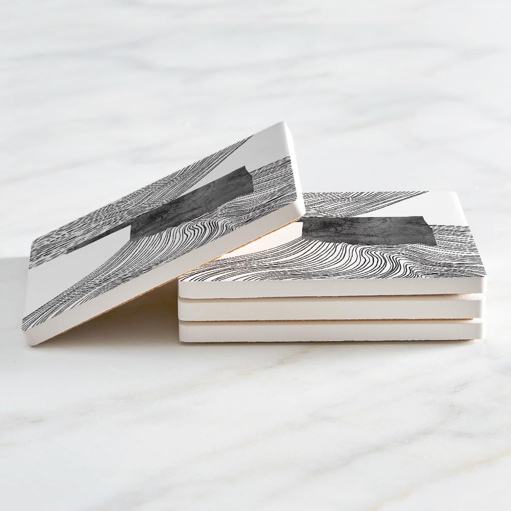Modern Oklahoma State Shape With Fluid Lines | Absorbent Coasters | Set of 4 | Min 2