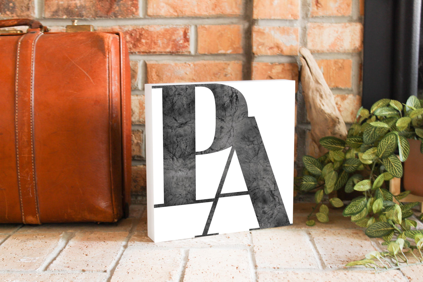 Minimalistic B&W Pennsylvania White Initials | Wood Block | Eaches | Min 2