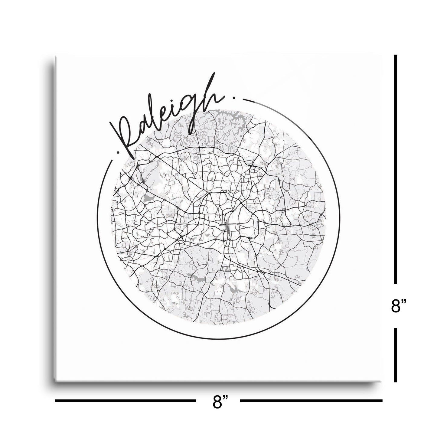 Minimalistic B&W North Carolina Raleigh Circle Map | Hi-Def Glass Art | Eaches | Min 2