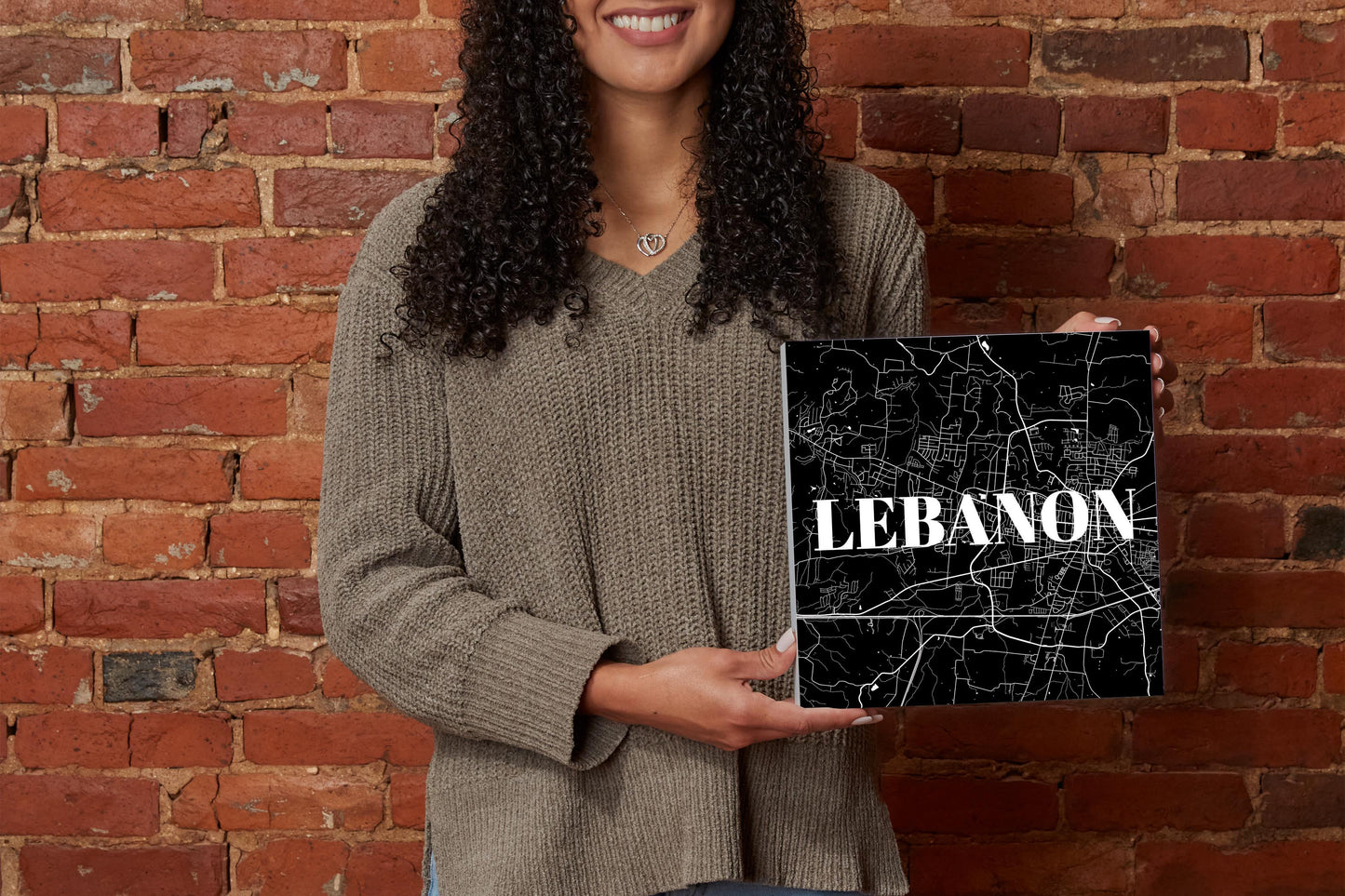 Minimalist B&W Tennessee Lebanon Map | Wood Block | Eaches | Min 2