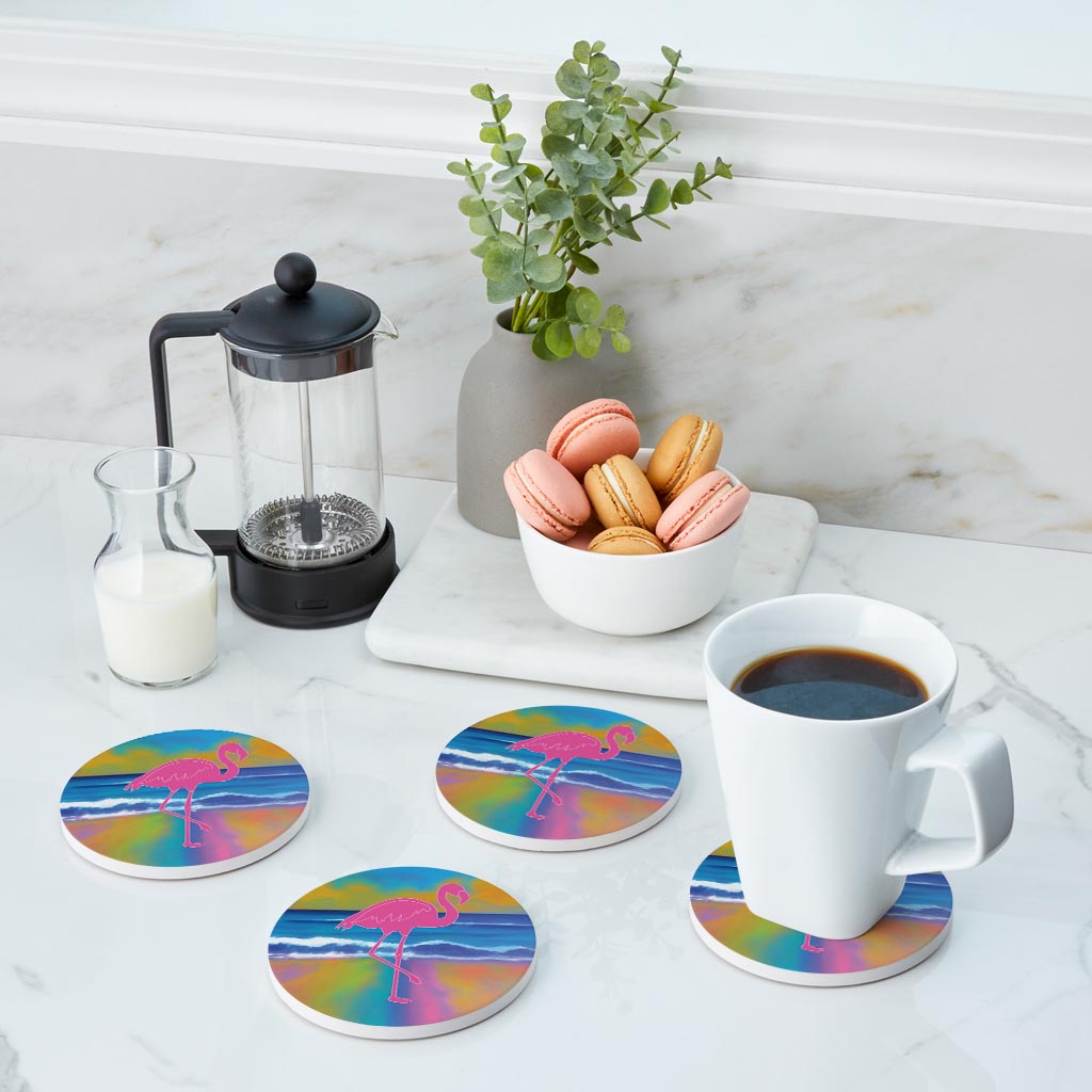 Florida Pink Flamingo Icon| Absorbent Coasters | Set of 4 | Min 2