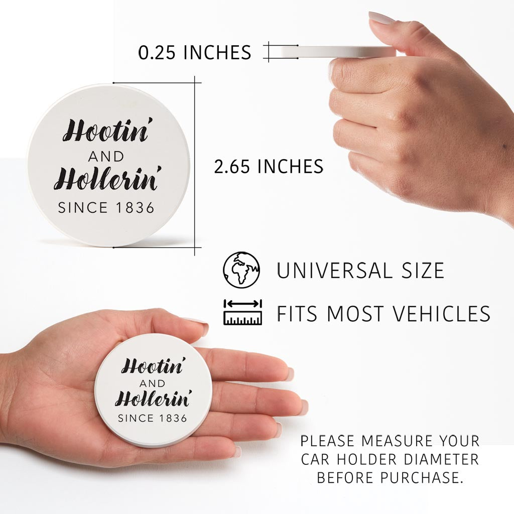 B&W Minimalist Arkansas Hootin Hollerin | Absorbent Car Coasters | Set of 2 | Min 4