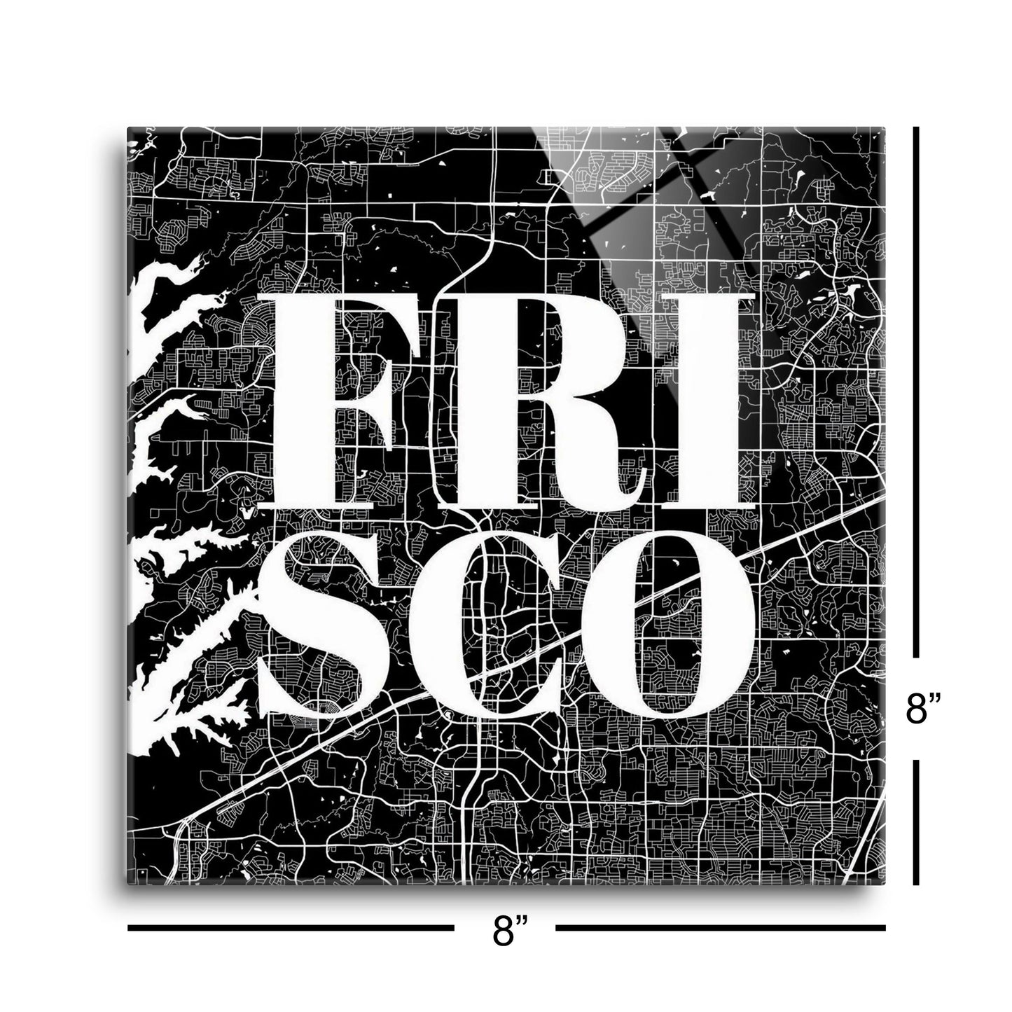 Minimalistic B&W Texas Frisco Map | Hi-Def Glass Art | Eaches | Min 2