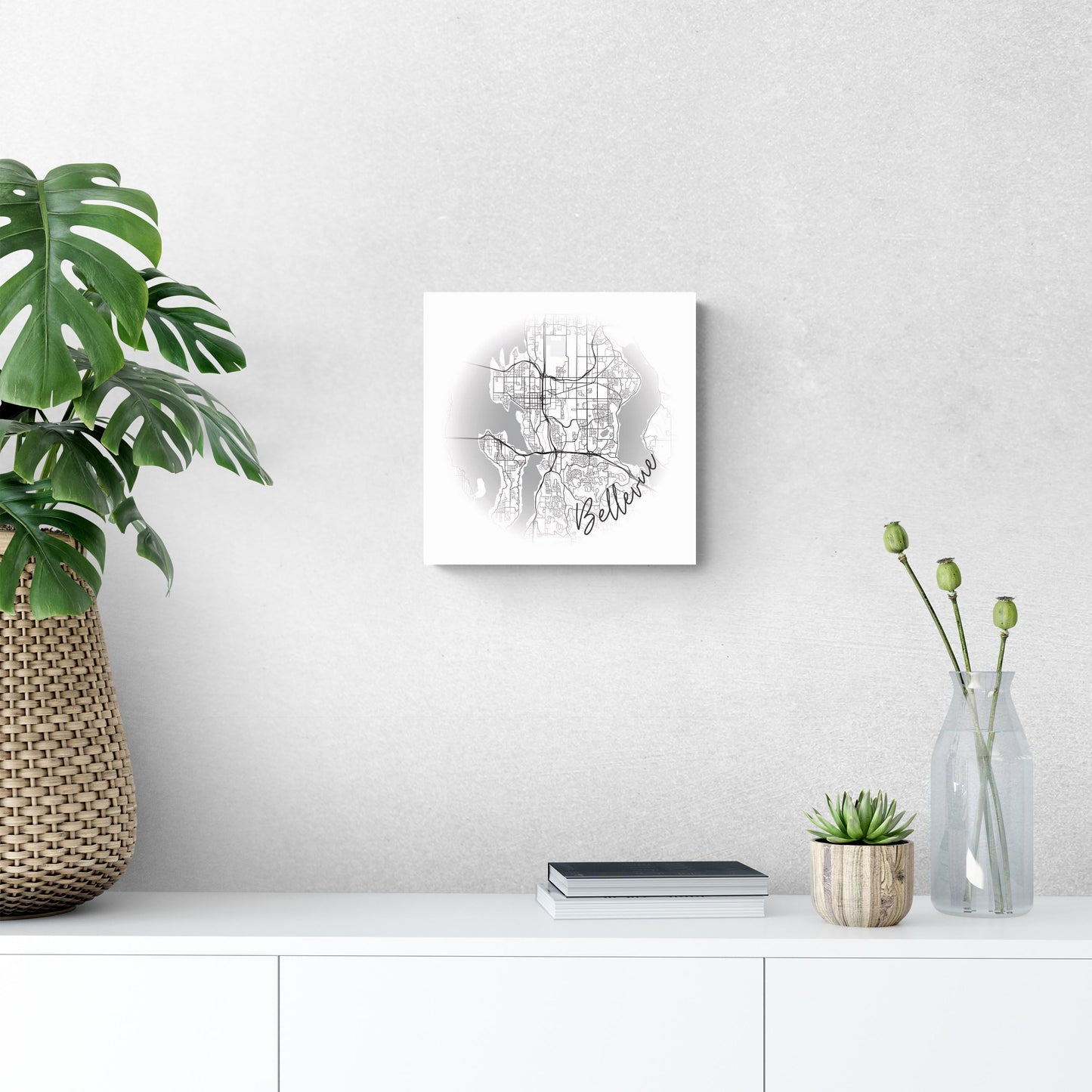 Minimalistic B&W Washington Bellevue Circle Map | Wood Sign | Eaches | Min 2