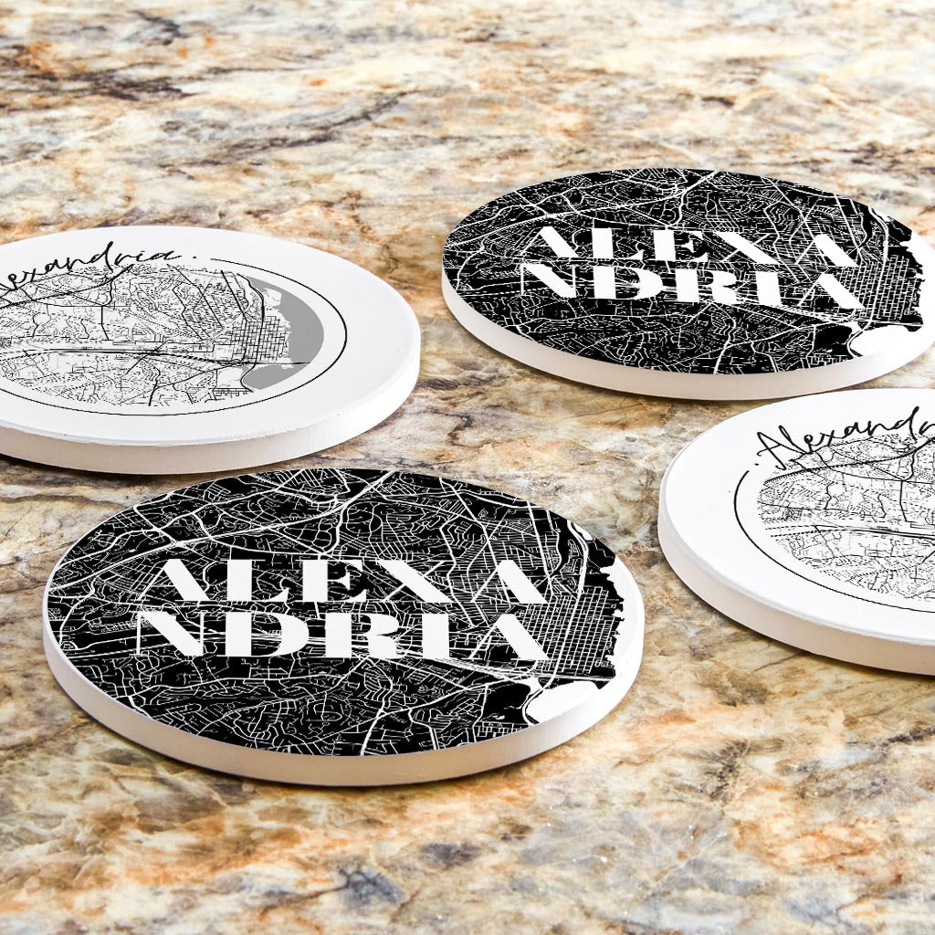 Minimalistic B&W Virginia Alexandria Maps | Absorbent Coasters | Set of 4 | Min 2