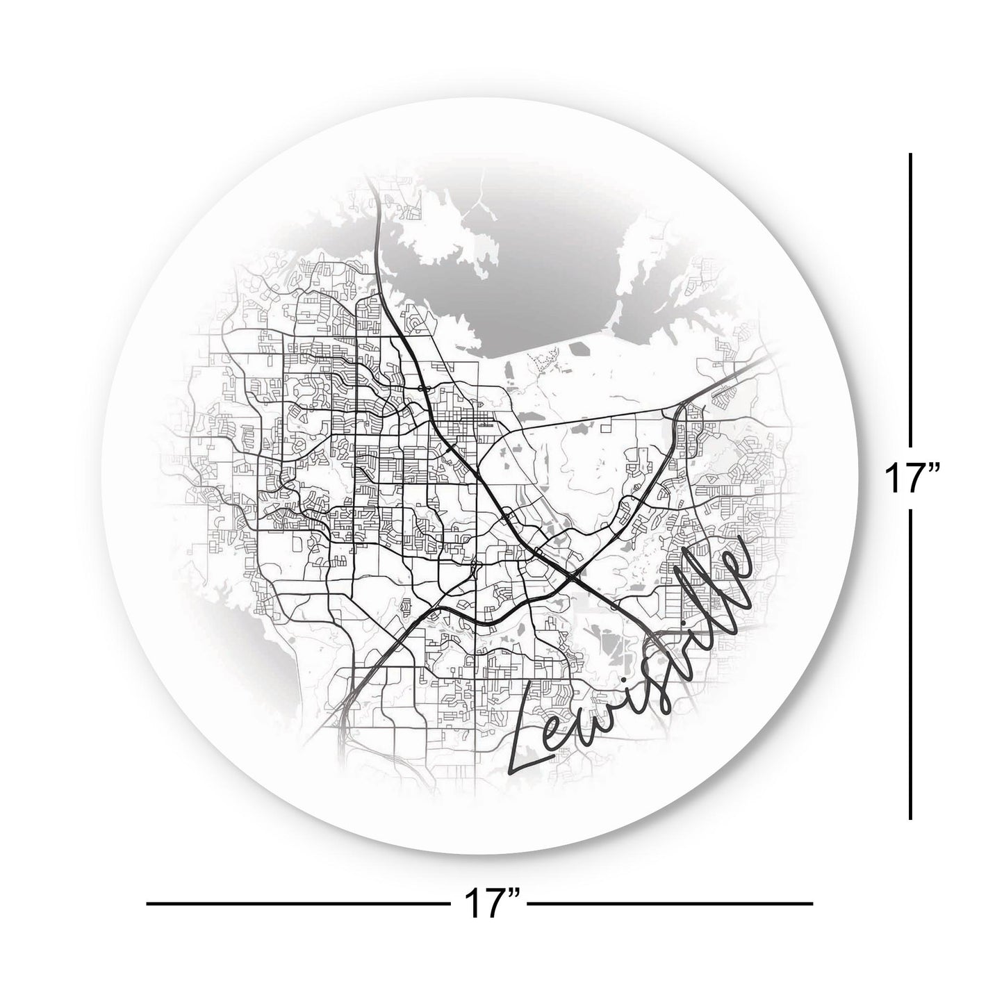 Minimalistic B&W Texas Lewisville Circle Map | Wood Sign | Eaches | Min 1