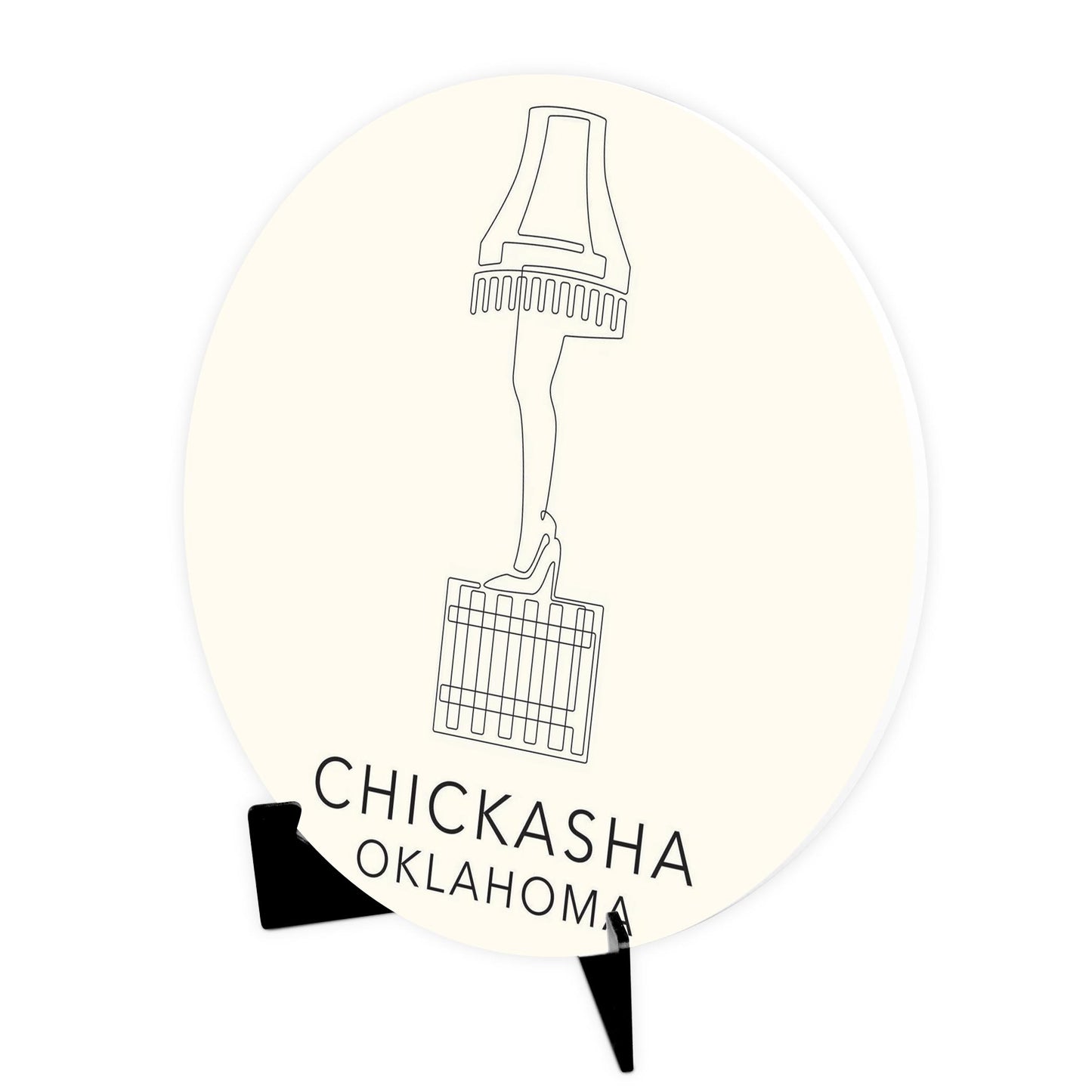 Modern Minimalist Oklahoma Chickasha Leg Lamp | Wood Sign | Eaches | Min 1